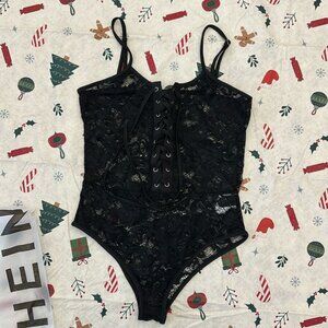 NWOT SHEIN Med Black Lace Body Suit